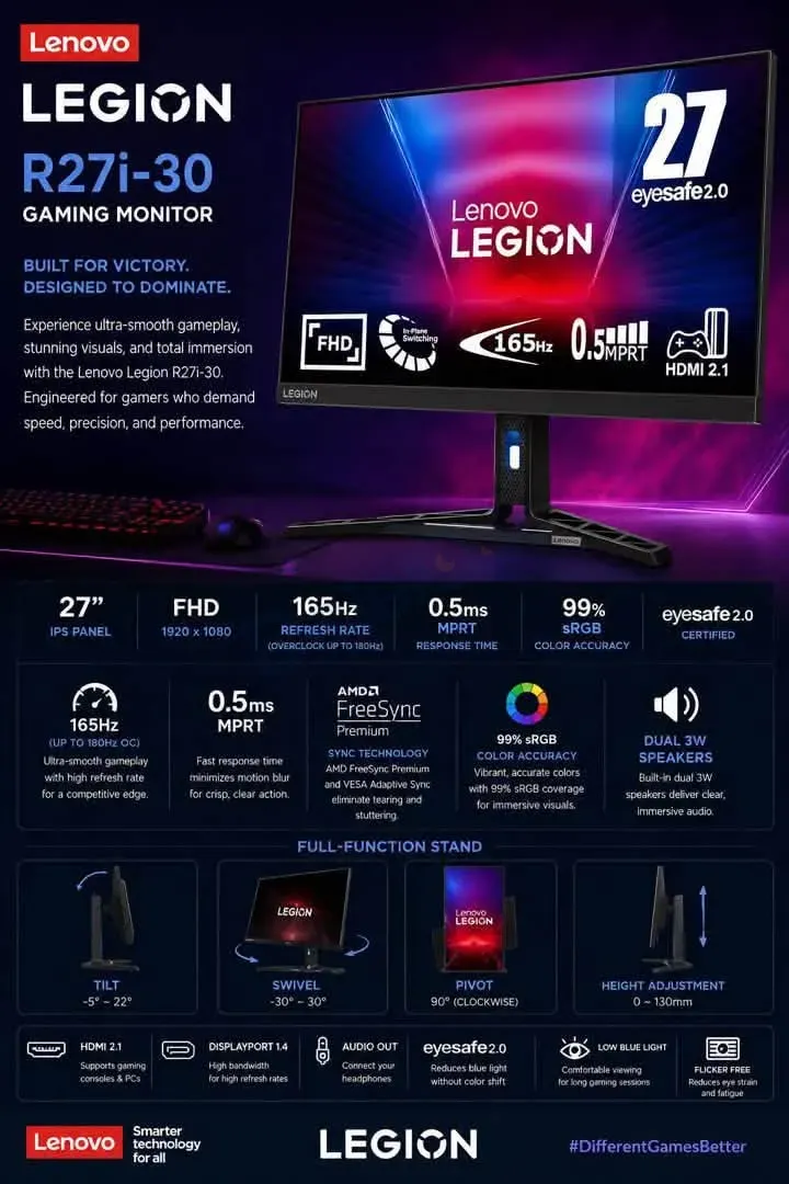شاشة LENOVO MONITOR LEGION R27i-30 GAMING للبيع جديد